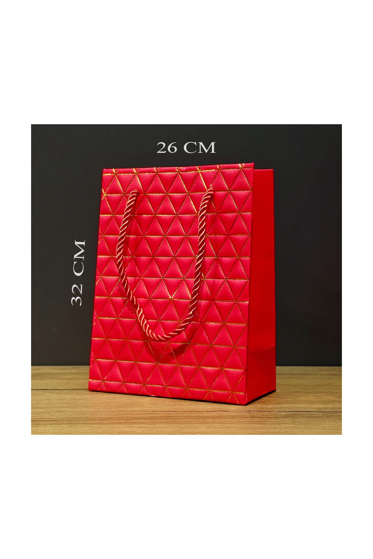 Büyük Boy Kırmızı Gold Desenli Hediye Çantası