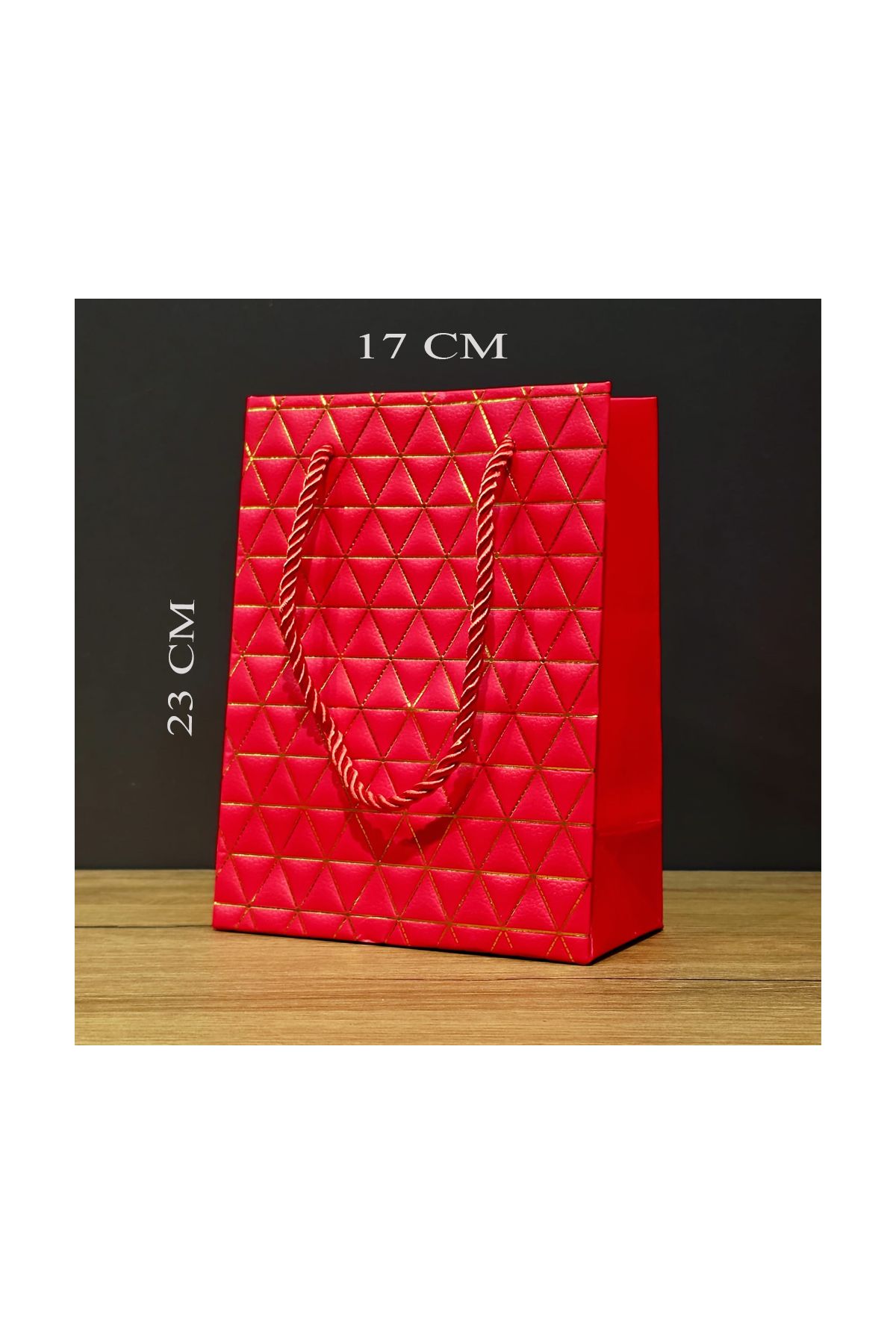 Küçük Boy Kırmızı Gold Renkli Karton Çanta