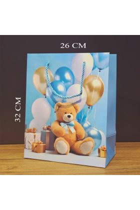 Büyük Boy Ayıcıklı Karton Hediye Çantası