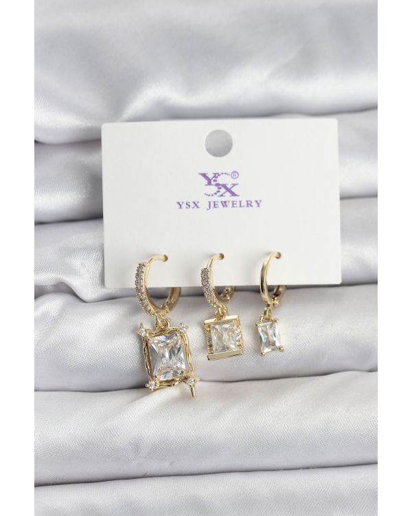 Gold Renk Zirkon Taşlı Kadın Küpe - TJ-BKP11344