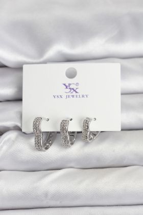 Gümüş Renk Pirinç Zirkon Taşlı Kalpli Kadın Küpe - TJ-BKP11345