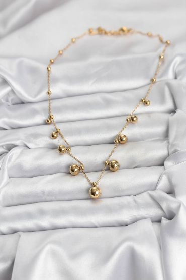 316L Çelik Zincir Gold Renk Topçuklu Kolye - TJ-BKO10632