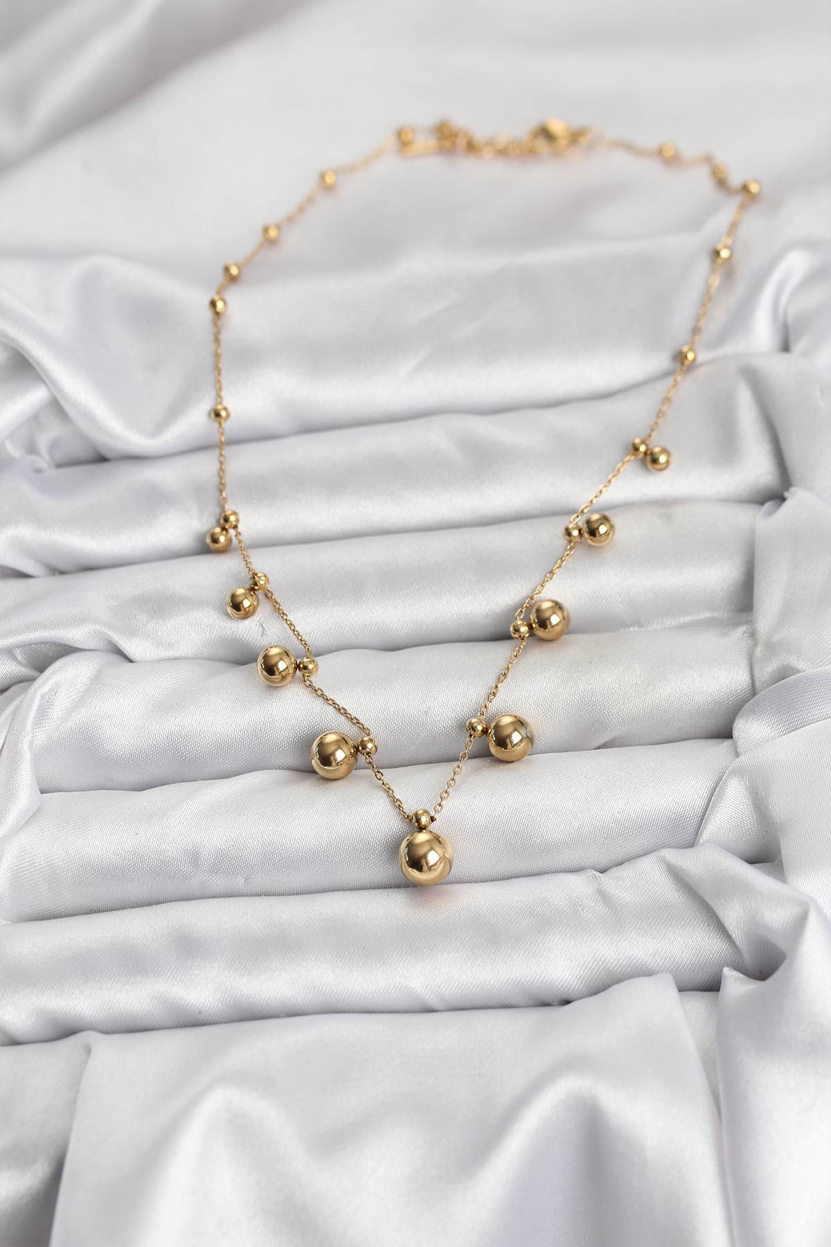 316L Çelik Zincir Gold Renk Topçuklu Kolye - TJ-BKO10632