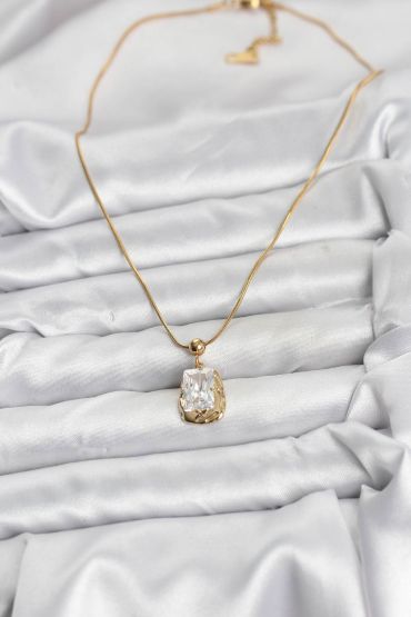 316L Çelik Zincir Gold Renk Zirkon Taşlı Kadın Kolye - TJ-BKO10633