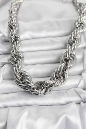 Pirinç Gümüş Renk Sarmal Halat Model Kadın Kolye - TJ-BKO10635