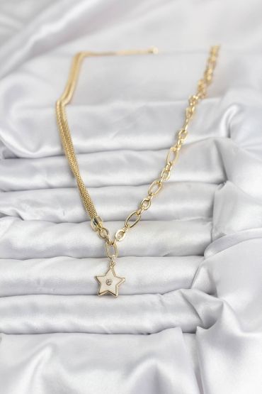 Gold Renk Pirinç Yıldız Model Kadın Kolye - TJ-BKO10639