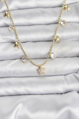 Pirinç Gold Renk Yıldız Model Kadın Kolye - TJ-BKO10640