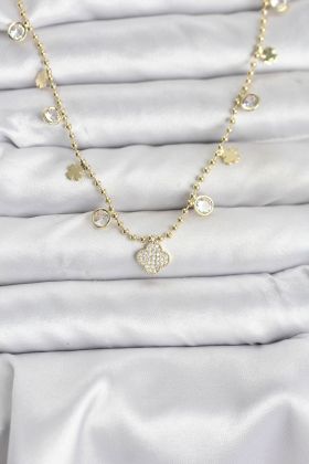 Pirinç Gold Renk Yonca Model Kadın Kolye - TJ-BKO10641
