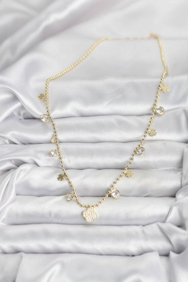 Pirinç Gold Renk Yonca Model Kadın Kolye - TJ-BKO10641