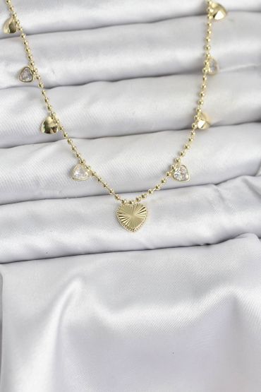 Pirinç Gold Renk Kalp Model Kadın Kolye - TJ-BKO10643