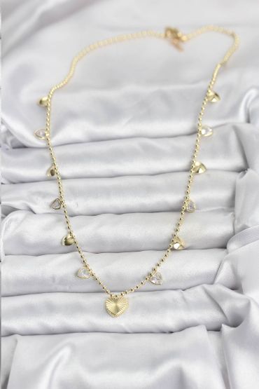 Pirinç Gold Renk Kalp Model Kadın Kolye - TJ-BKO10643