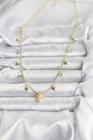 Pirinç Gold Renk Zirkon Taşlı Kutup Yıldızı Model Kadın Kolye - TJ-BKO10647