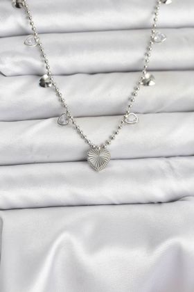 Pirinç Gümüş Renk Kalp Model Kadın Kolye - TJ-BKO10653