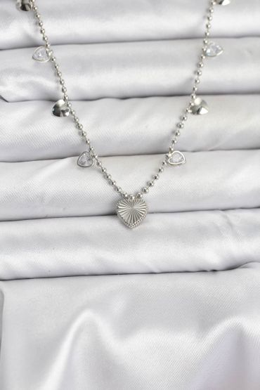 Pirinç Gümüş Renk Kalp Model Kadın Kolye - TJ-BKO10653
