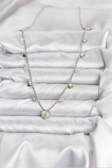 Pirinç Gümüş Renk Kalp Model Kadın Kolye - TJ-BKO10653