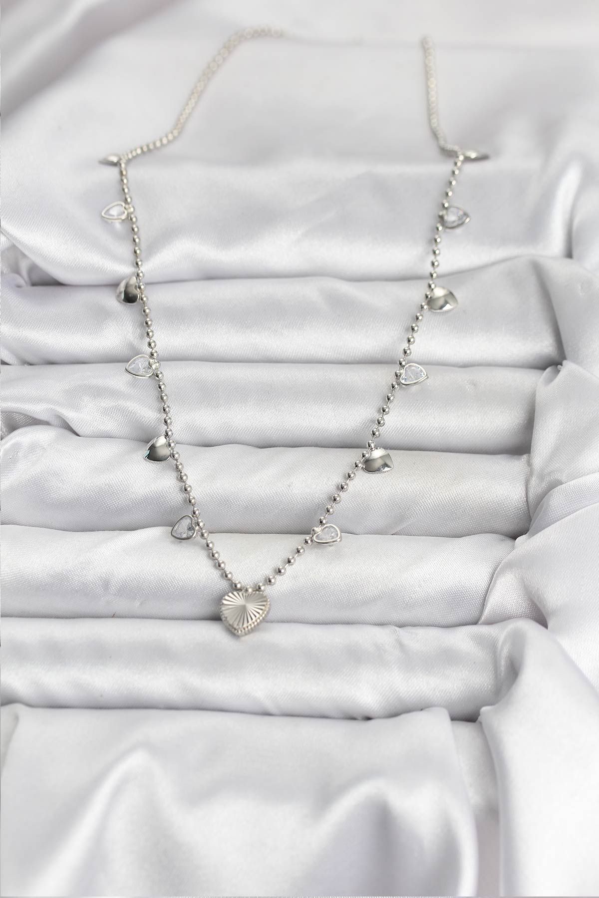 Pirinç Gümüş Renk Kalp Model Kadın Kolye - TJ-BKO10653