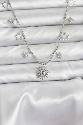 Pirinç Gümüş Renk Güneş Model Kadın Kolye - TJ-BKO10655