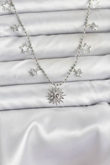 Pirinç Gümüş Renk Güneş Model Kadın Kolye - TJ-BKO10655