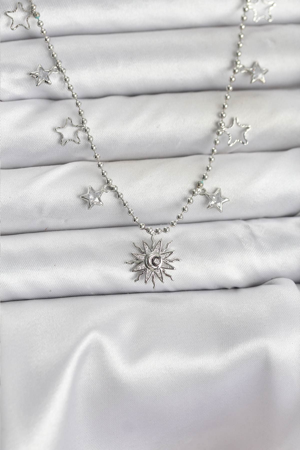 Pirinç Gümüş Renk Güneş Model Kadın Kolye - TJ-BKO10655