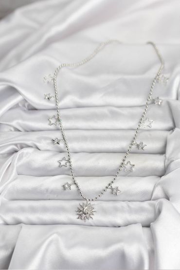 Pirinç Gümüş Renk Güneş Model Kadın Kolye - TJ-BKO10655