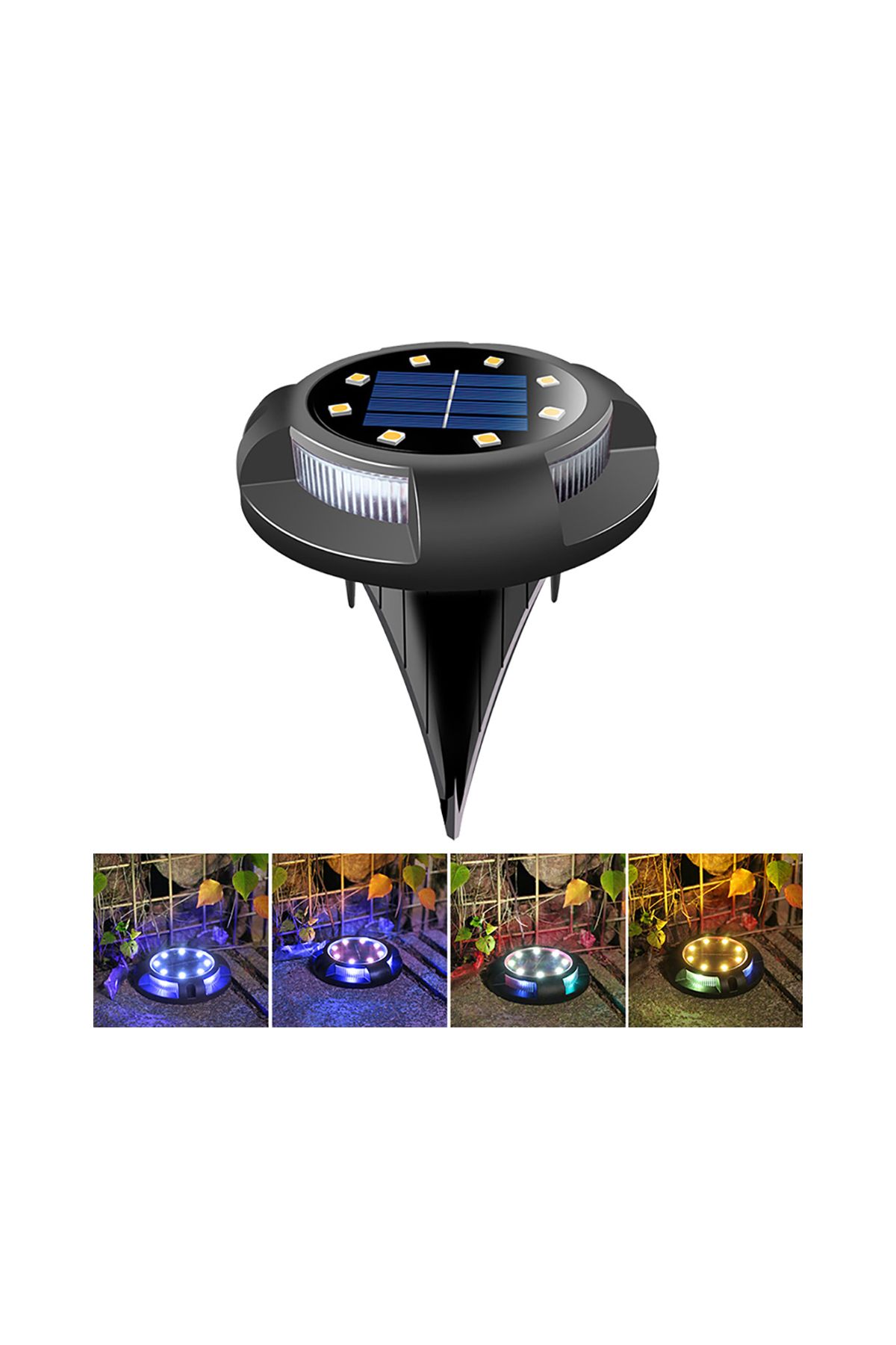 4 lü Solar Panelli Kazıklı Zemin Solar Ledi 8+4 Led RGB