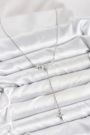 316L Çelik Zincir Gümüş Renk Yıldız Model Y Kadın Kolye - TJ-BKO10667