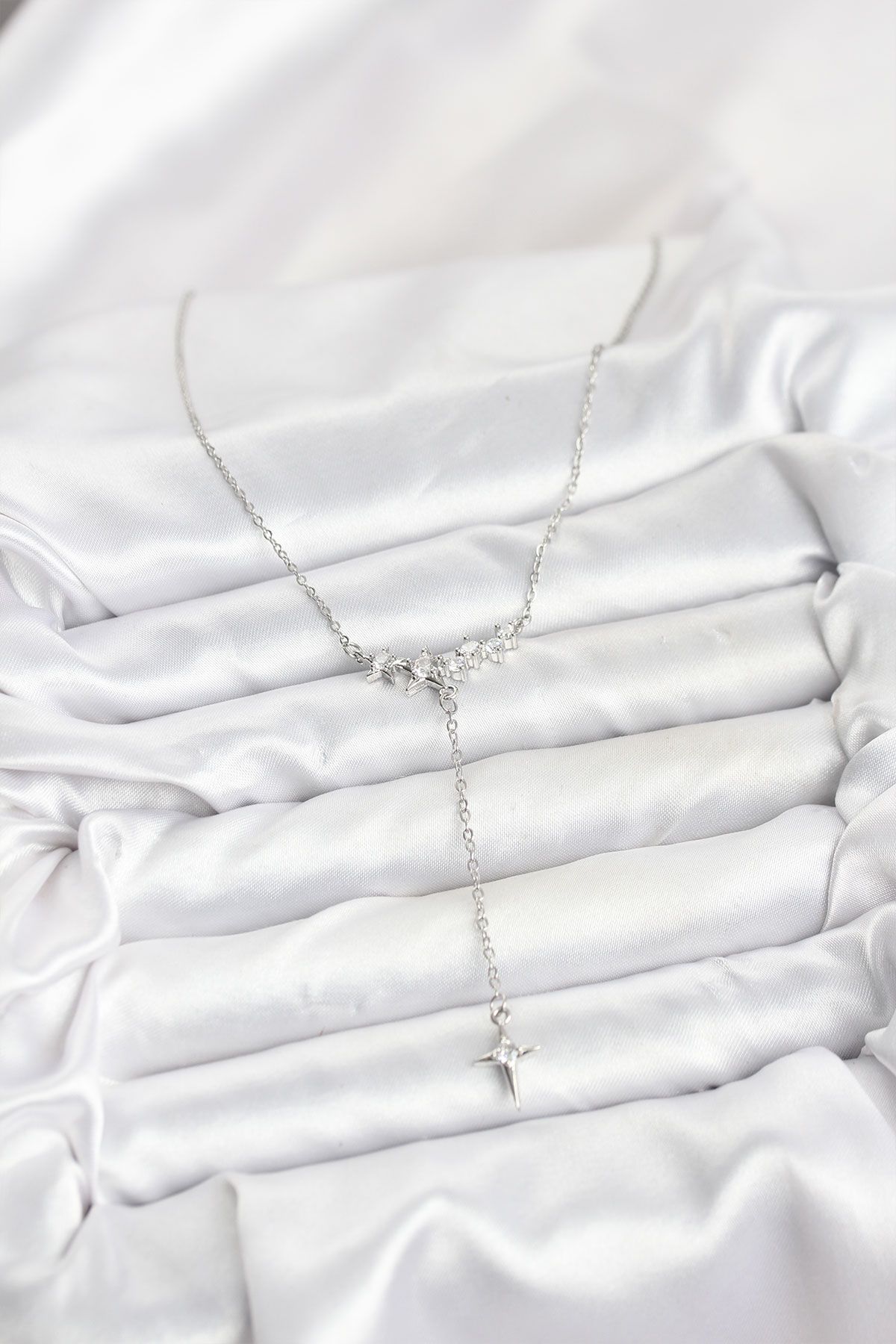 316L Çelik Zincir Gümüş Renk Yıldız Model Y Kadın Kolye - TJ-BKO10667