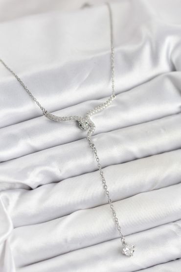 316L Çelik Zincir Gümüş Renk Yılan Model Y Kolye - TJ-BKO10663