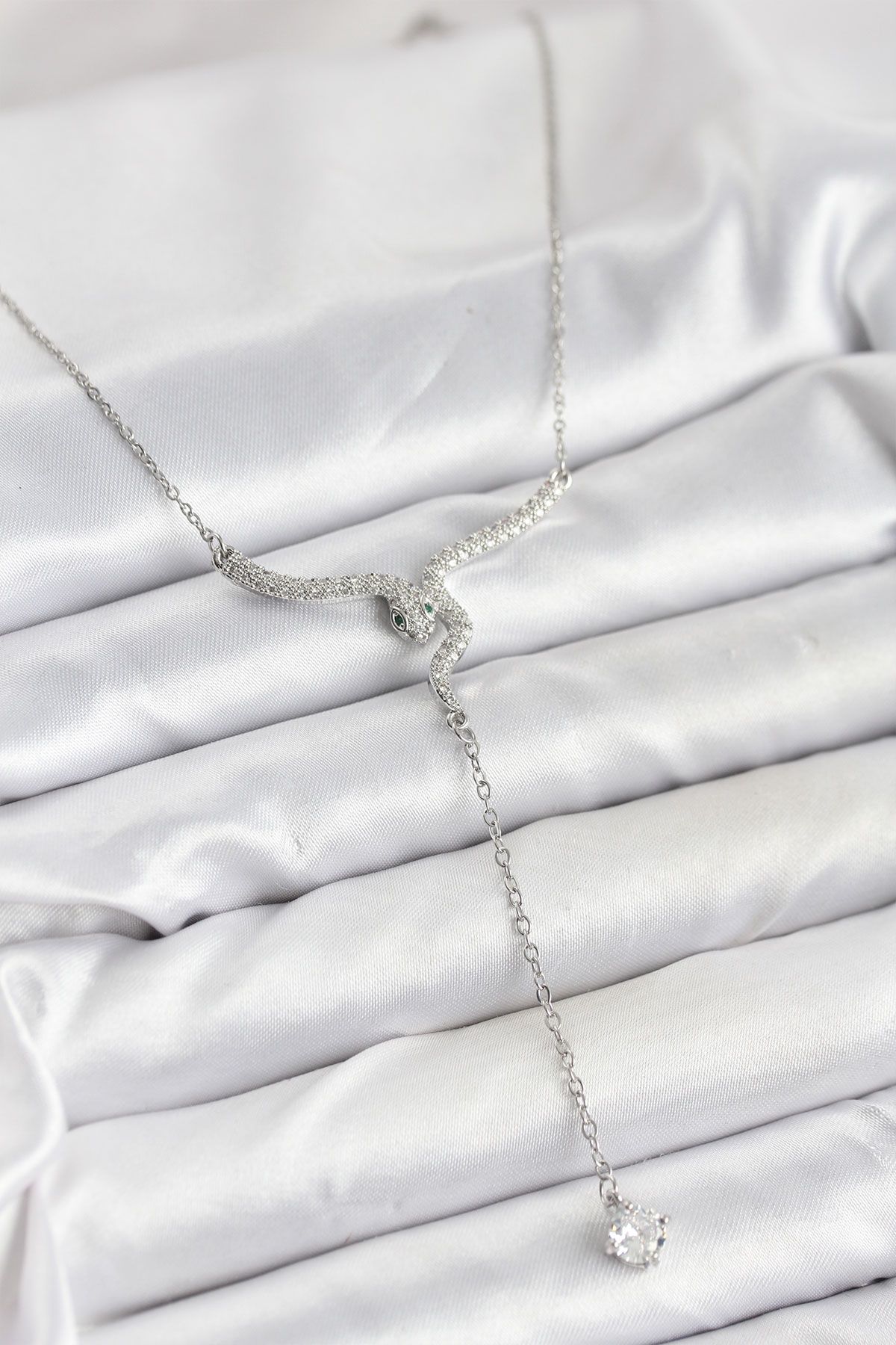 316L Çelik Zincir Gümüş Renk Yılan Model Y Kolye - TJ-BKO10663