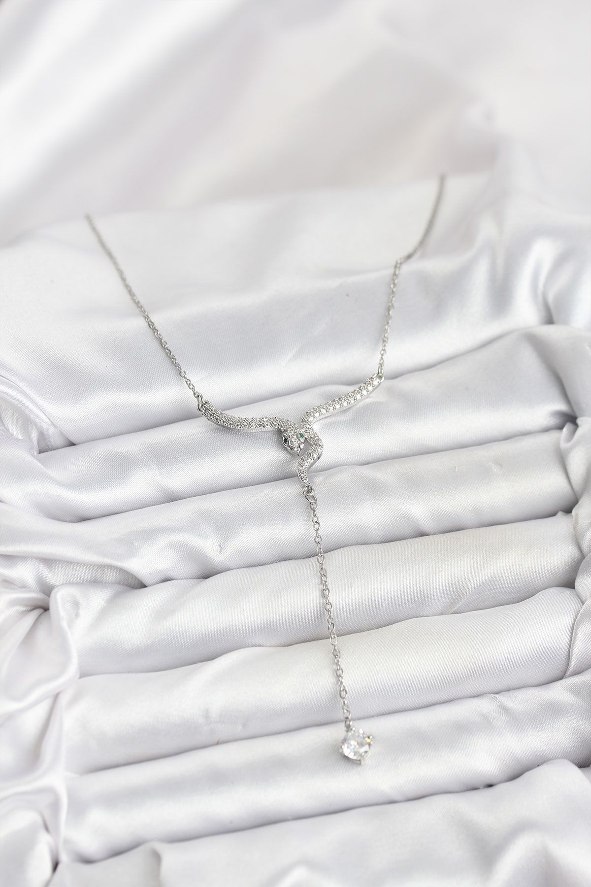 316L Çelik Zincir Gümüş Renk Yılan Model Y Kolye - TJ-BKO10663