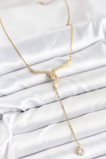 316L Çelik Zincir Gold Renk Yılan Model Y Kolye - TJ-BKO10662