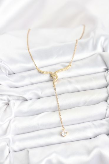 316L Çelik Zincir Gold Renk Yılan Model Y Kolye - TJ-BKO10662