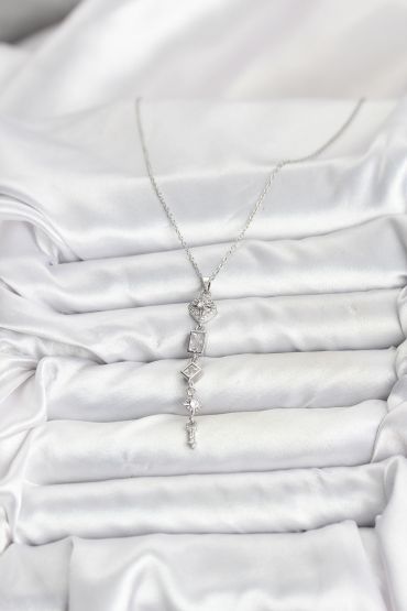 316L Çelik Zincir Gümüş Renk Kutup Yıldızı Enerji Model Kadın Y Kolye - TJ-BKO10673