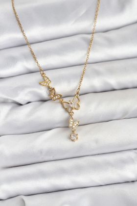 316L Çelik Zincir Gold Renk Kelebek Model Kadın Kolye - TJ-BKO10676