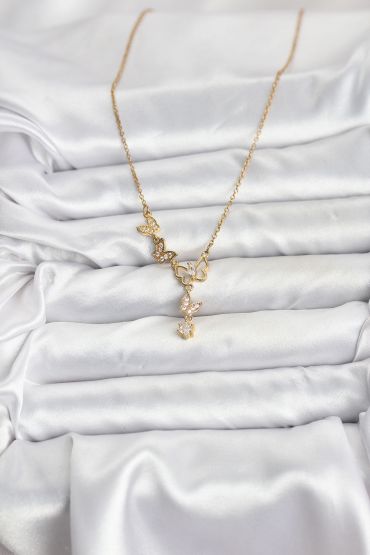 316L Çelik Zincir Gold Renk Kelebek Model Kadın Kolye - TJ-BKO10676