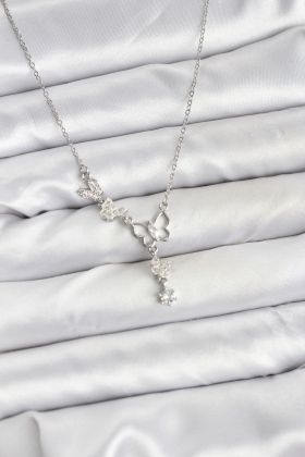 316L Çelik Zincir Gümüş Renk Kelebek Model Kadın Kolye - TJ-BKO10677