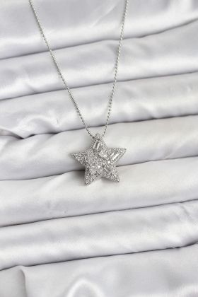 316L Çelik Zincir Gümüş Renk Zincirli Gümüş Yıldız Model Kadın Kolye - TJ-BKO10678