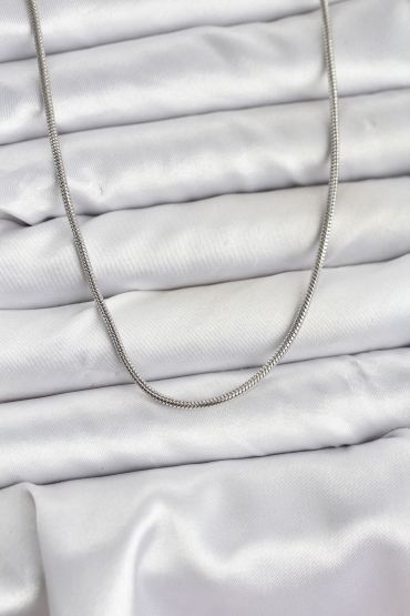 316L Çelik Zincir Gümüş Renk 60 cm Yılan Zincir Kadın Kolye - TJ-BKO10681