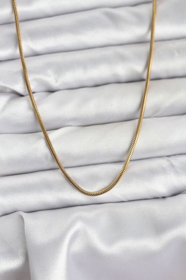 316L Çelik Zincir Gold Renk 60 cm Yılan Zincir Kadın Kolye - TJ-BKO10682