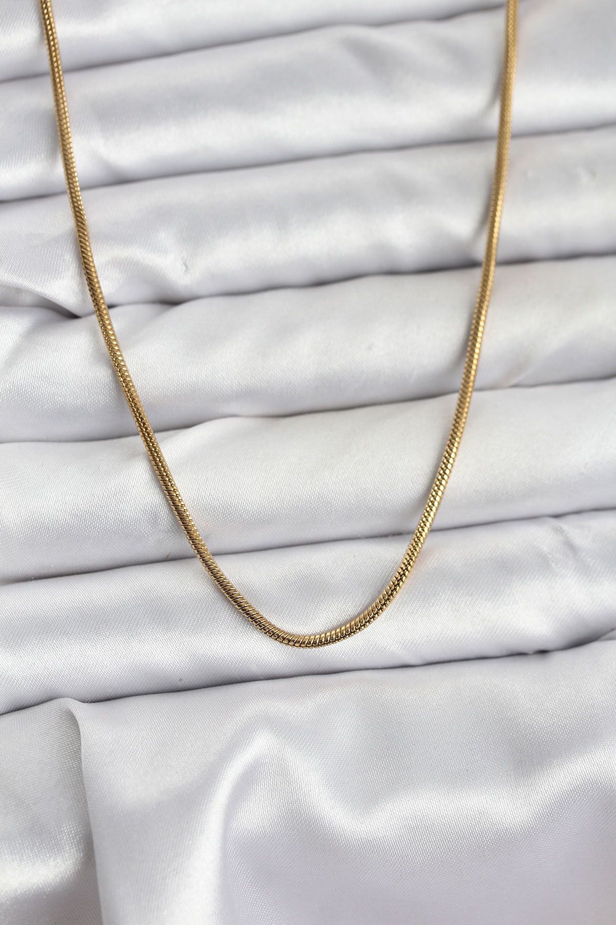 316L Çelik Zincir Gold Renk 60 cm Yılan Zincir Kadın Kolye - TJ-BKO10682