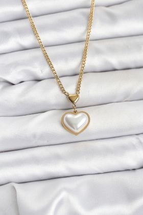 316L Çelik Zincir Gold Renk Bombeli Kalp Model Kadın Kolye - TJ-BKO10685