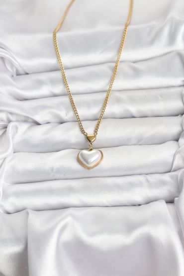 316L Çelik Zincir Gold Renk Bombeli Kalp Model Kadın Kolye - TJ-BKO10685