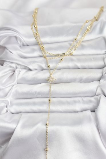 Pirinç Gold Renk Kutup Yıldızı Detaylı 3'lü Kombin Kadın Kolye - TJ-BKO10689