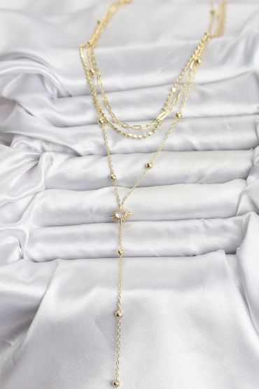 Pirinç Gold Renk Güneş Model Detaylı 3'lü Kombin Y Kadın Kolye - TJ-BKO10692