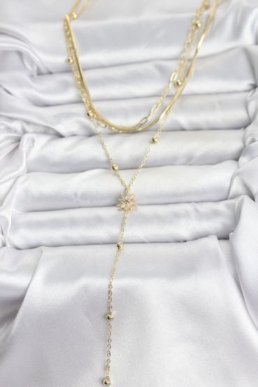 Pirinç Gold Renk Kutup Yıldızı Model Detaylı 3'lü Kombin Y Kadın Kolye - TJ-BKO10694