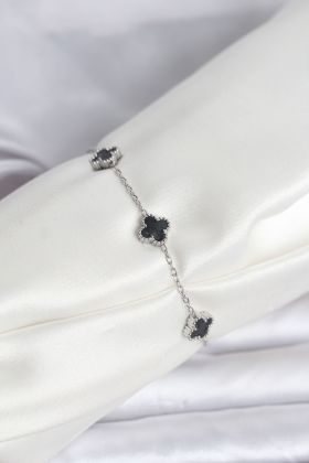 316L Çelik Gümüş Renk Siyah Baby Boy Yonca Bileklik - TJ-BB8084