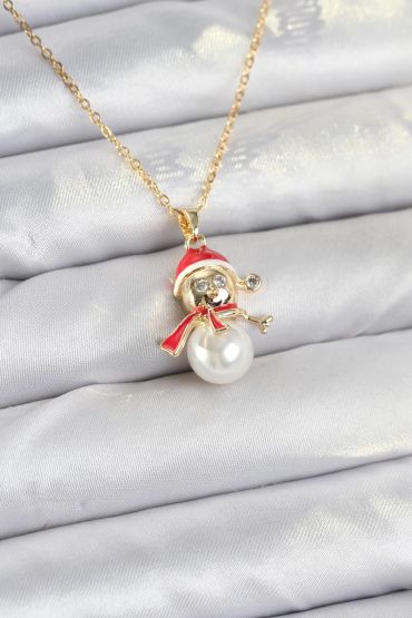 316L Çelik Zincir Gold Renk Kardan Adam Model Yılbaşı Temalı Kadın Kolye - TJ-BKO10702