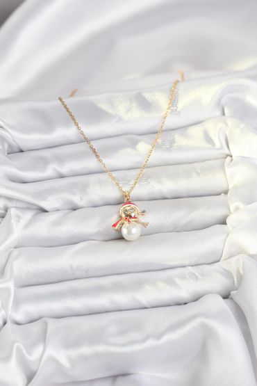 316L Çelik Zincir Gold Renk Kardan Adam Model Yılbaşı Temalı Kadın Kolye - TJ-BKO10702