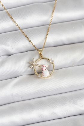 316L Çelik Zincir Gold Zirkon Taşlı Yılbaşı Temalı Kadın Kolye - TJ-BKO10704