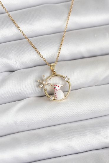 316L Çelik Zincir Gold Zirkon Taşlı Yılbaşı Temalı Kadın Kolye - TJ-BKO10704